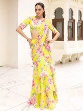 Pretty Yellow Georgette Ready To Wear Lehenga Saree